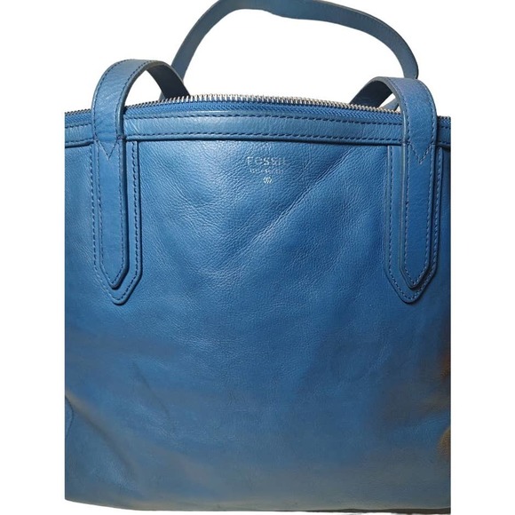 Fossil Large Blue Leather Shoulder Tote Handbag - Picture 3 of 10